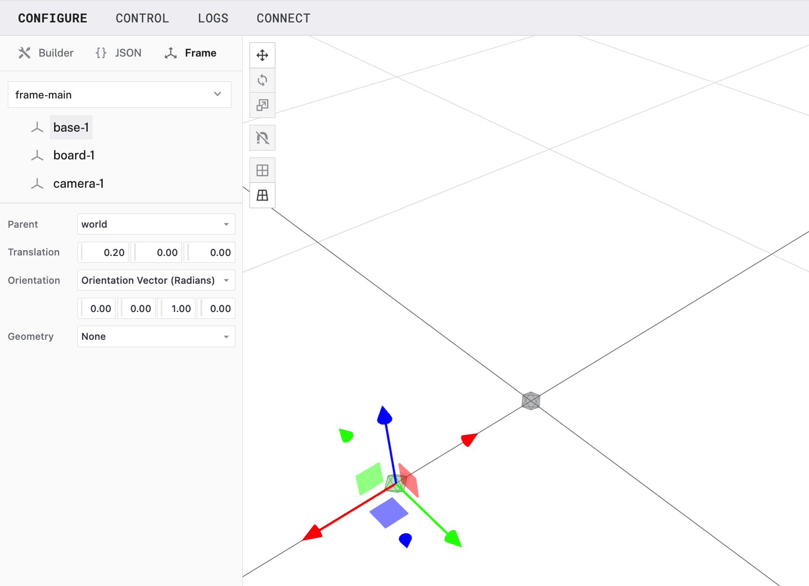 Base translated 0.2 m forwards shown in the Frame System Editor