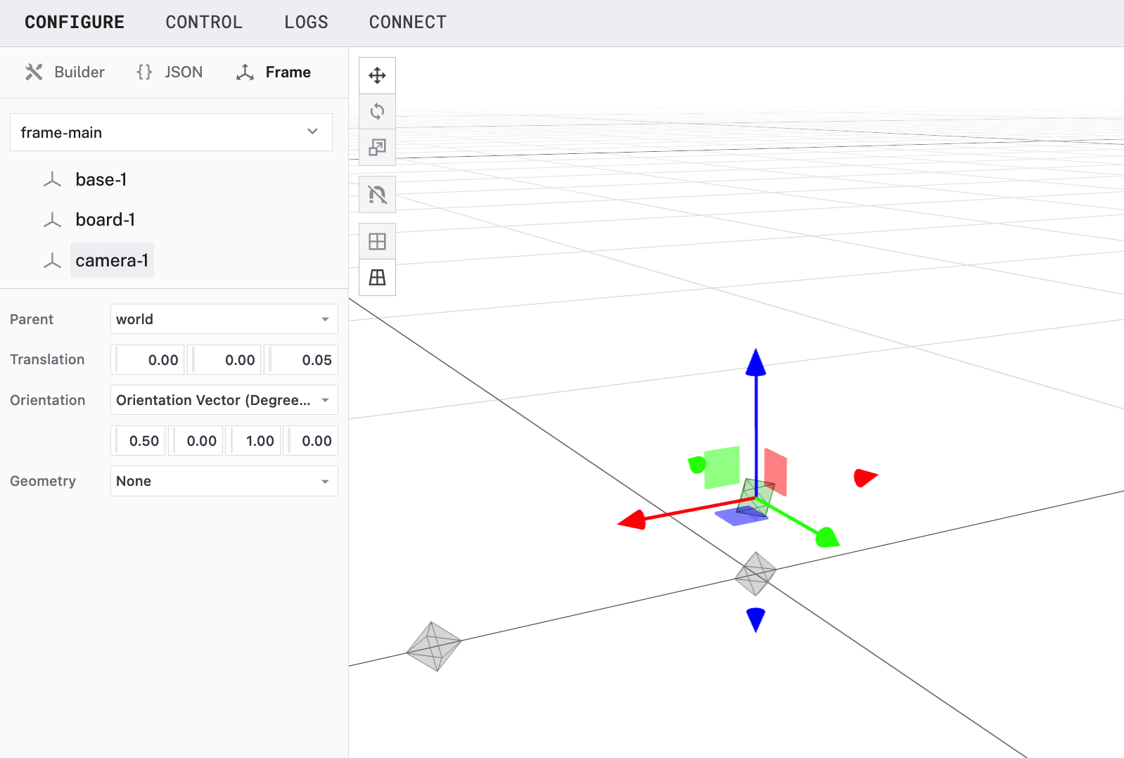 Camera oriented 0.5 degrees OX shown in the Frame System Editor